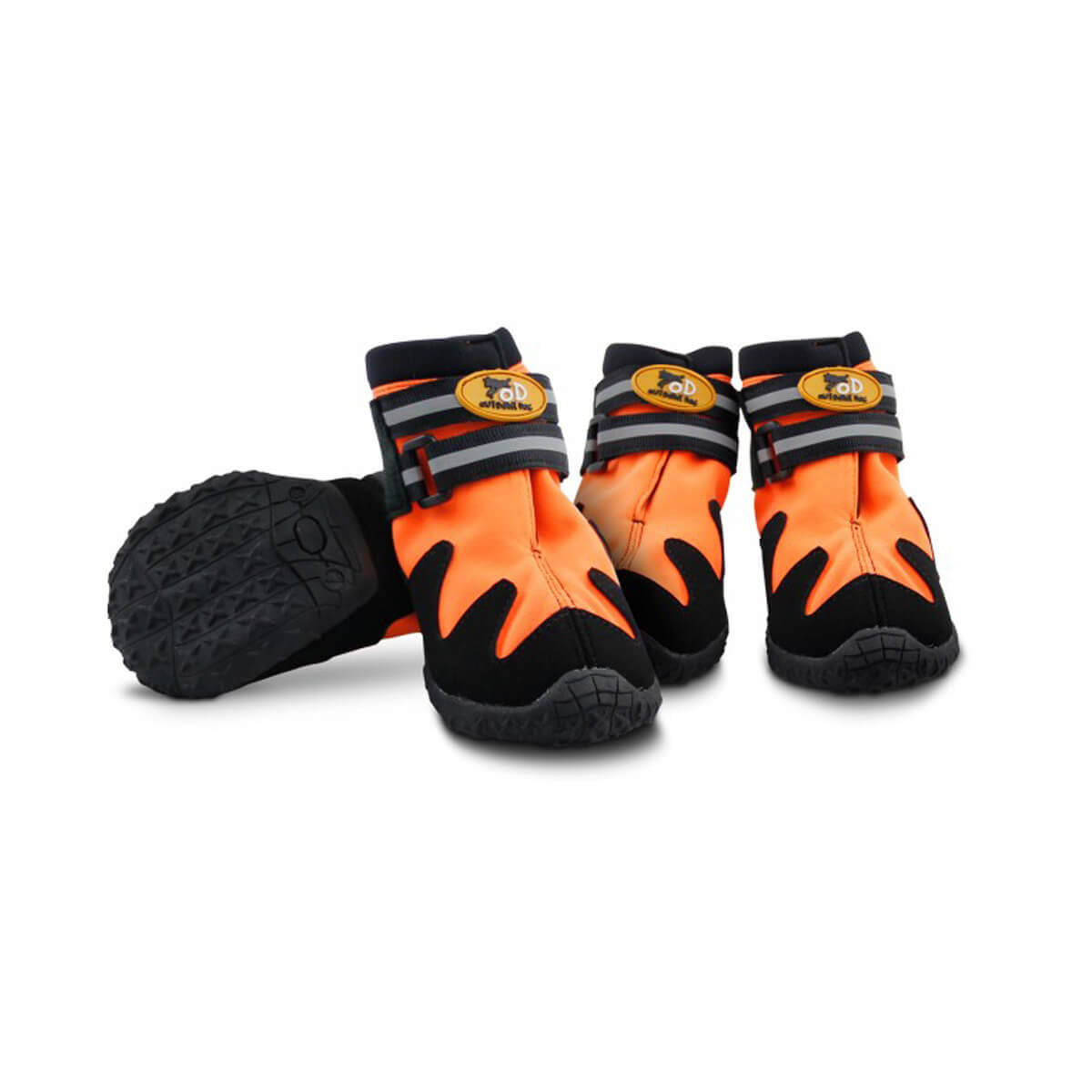 Orange and black booties for dogs